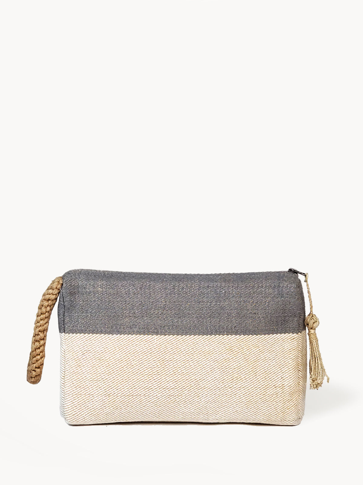 Block A Clutch | Handwoven Jute-Cotton Clutch Bag | Gray-White | KORISSA