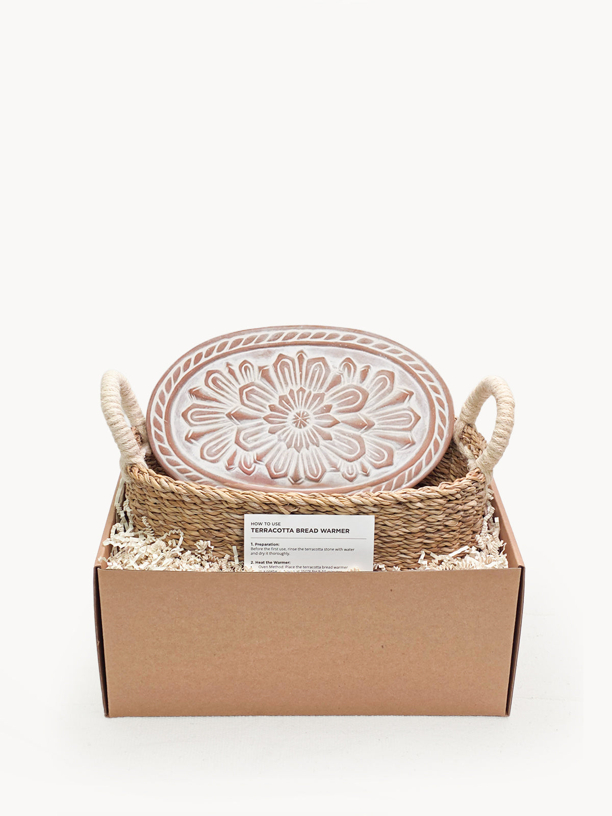 Terracotta Bread Warmer & Seagrass Basket | Mandala Flower | KORISSA
