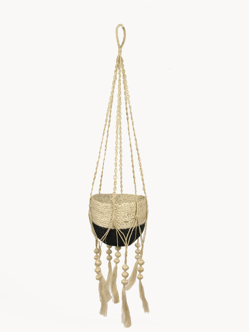 Flora Plant Hanger with Seagrass Basket | Wooden Beads & Tassels | KORISSA