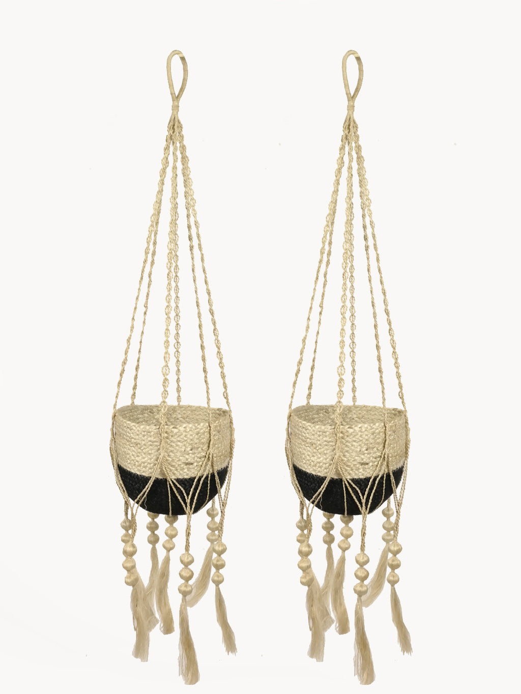 Flora Plant Hanger with Seagrass Basket | Wooden Beads & Tassels | KORISSA