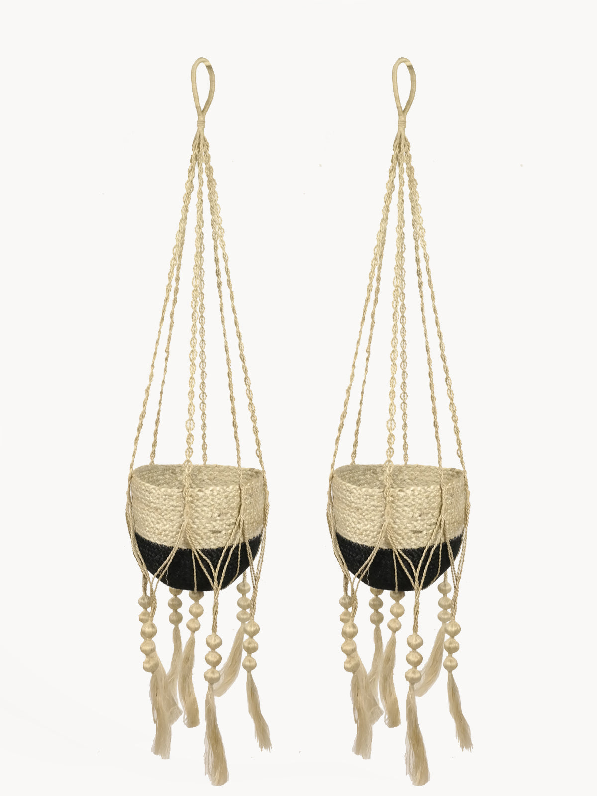 Flora Plant Hanger with Seagrass Basket | Wooden Beads & Tassels | KORISSA