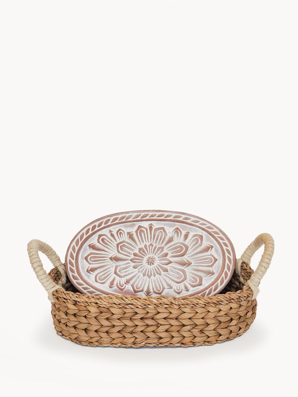 Terracotta Bread Warmer & Seagrass Basket | Mandala Flower | KORISSA