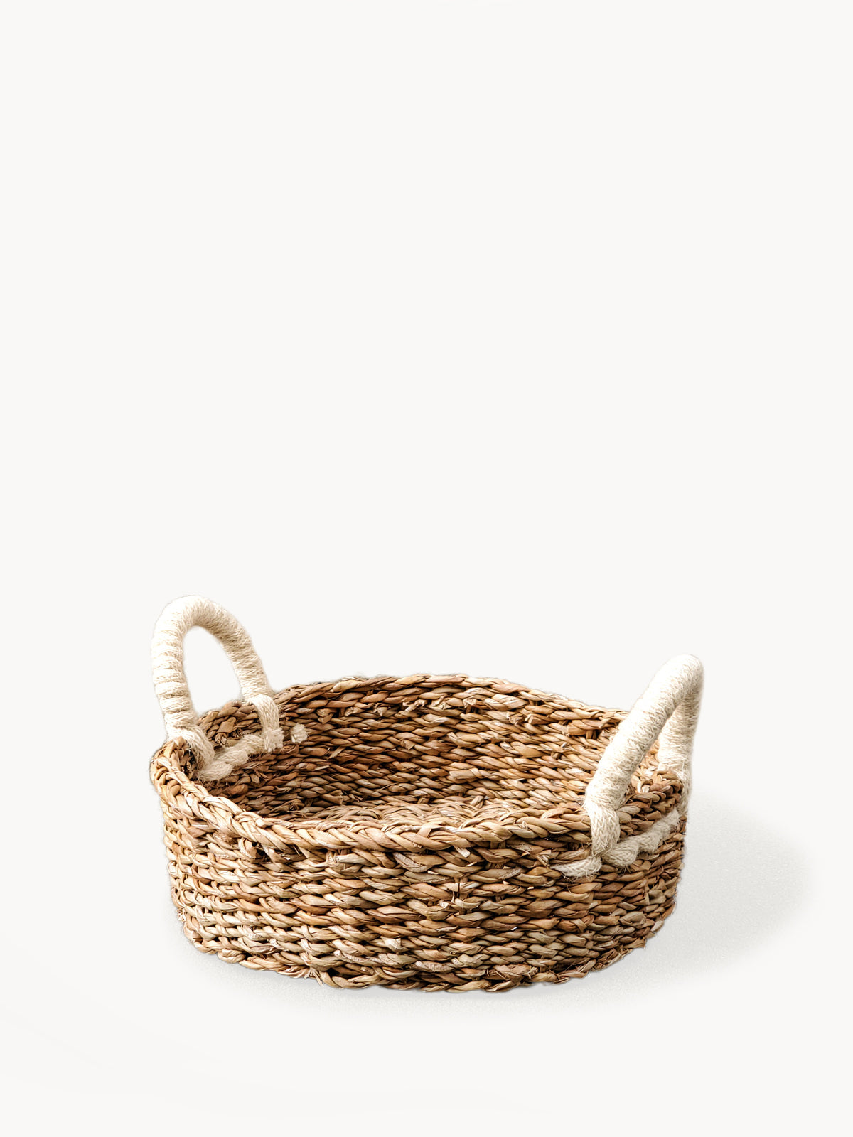 Savar Seagrass Bread Basket | Round | White Cotton Handles | KORISSA