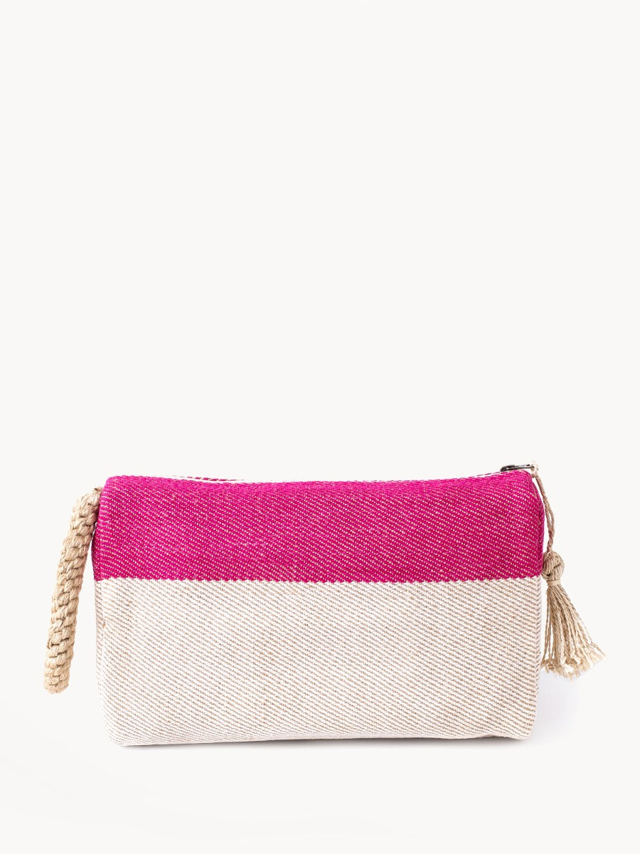 Block-A Clutch | Handwoven Jute-Cotton | Pink-White | Fair Trade | KORISSA