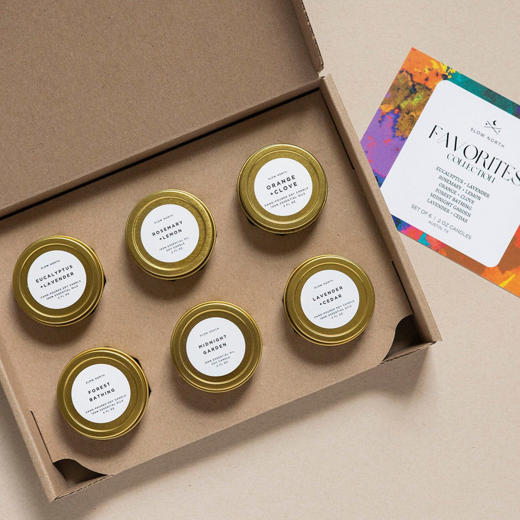 Slow North Favorites Collection | 6-Pack Soy Wax Mini Candles | 100% Essential Oil Scents