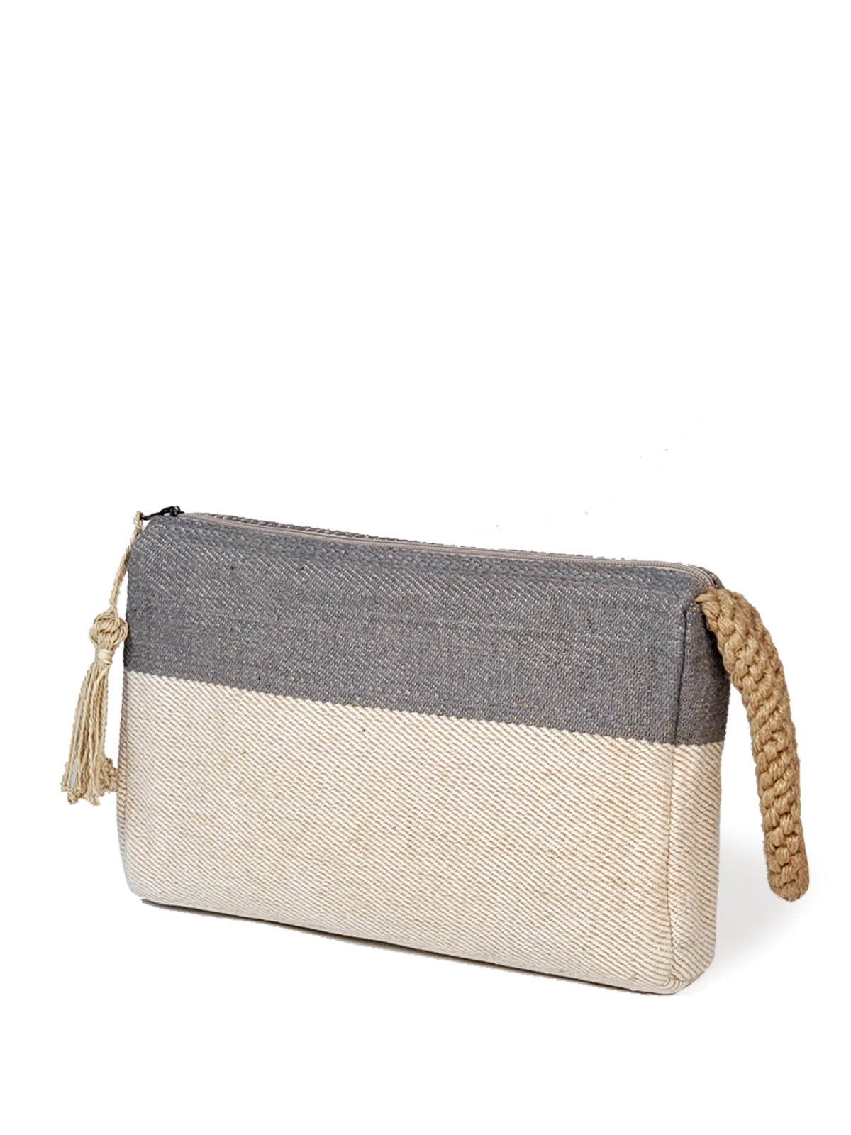 Block A Clutch | Handwoven Jute-Cotton Clutch Bag | Gray-White | KORISSA