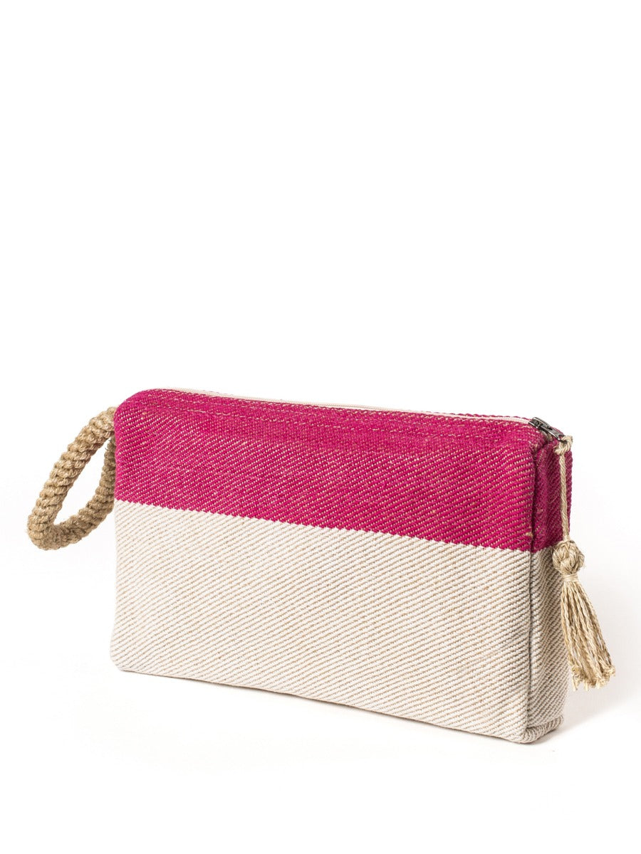 Block-A Clutch | Handwoven Jute-Cotton | Pink-White | Fair Trade | KORISSA