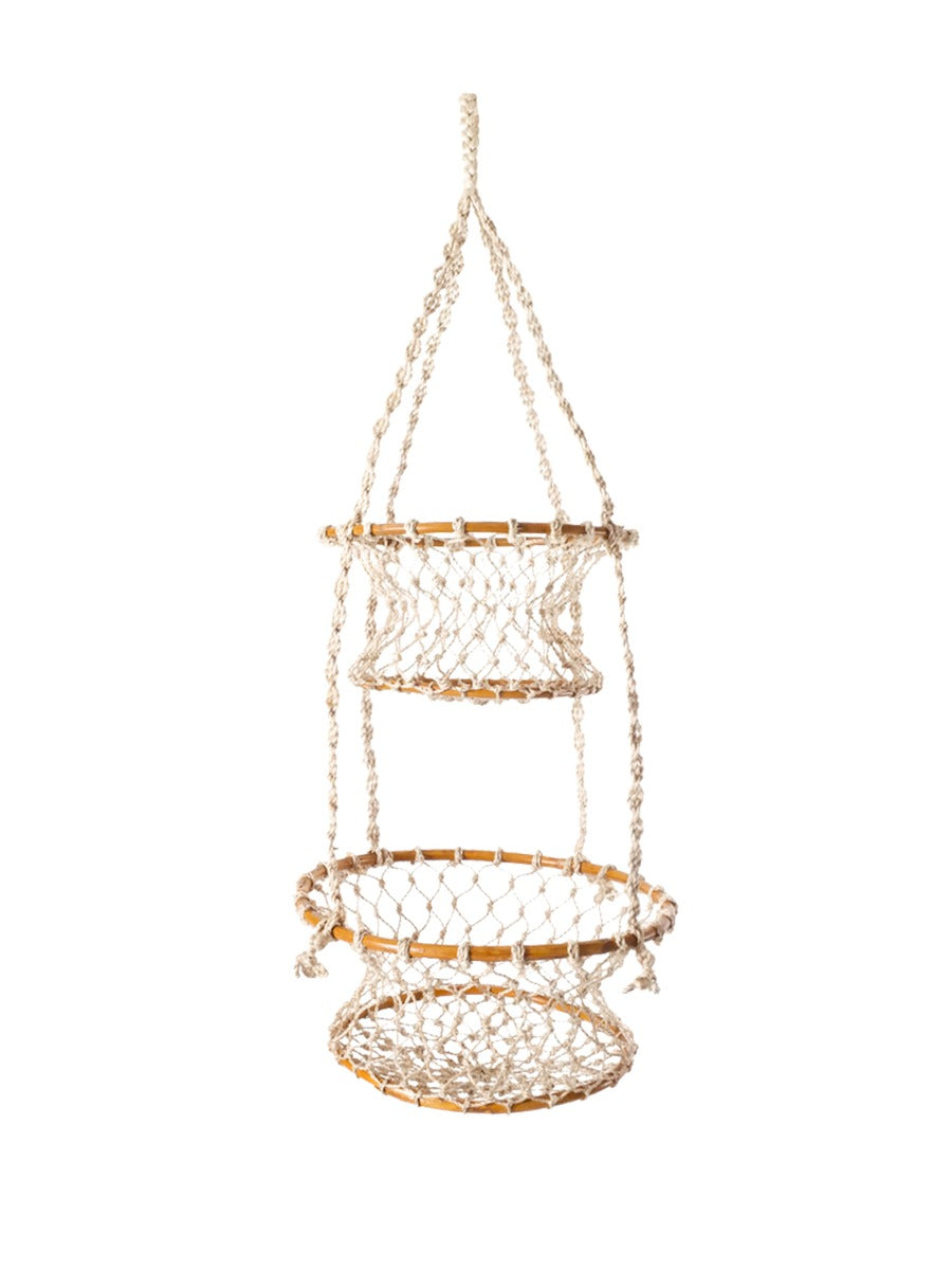 Jhuri Double Hanging Basket | Bamboo & Macramé | Two-Tier | KORISSA