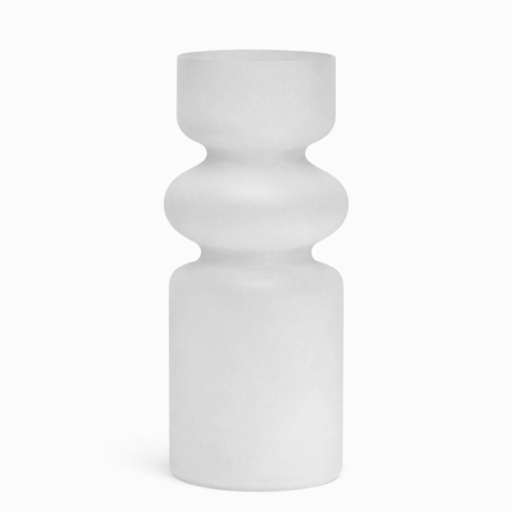 Sculptural Frosted Glass Vase | Toroid Stack Form | Frosted White | Fleck India