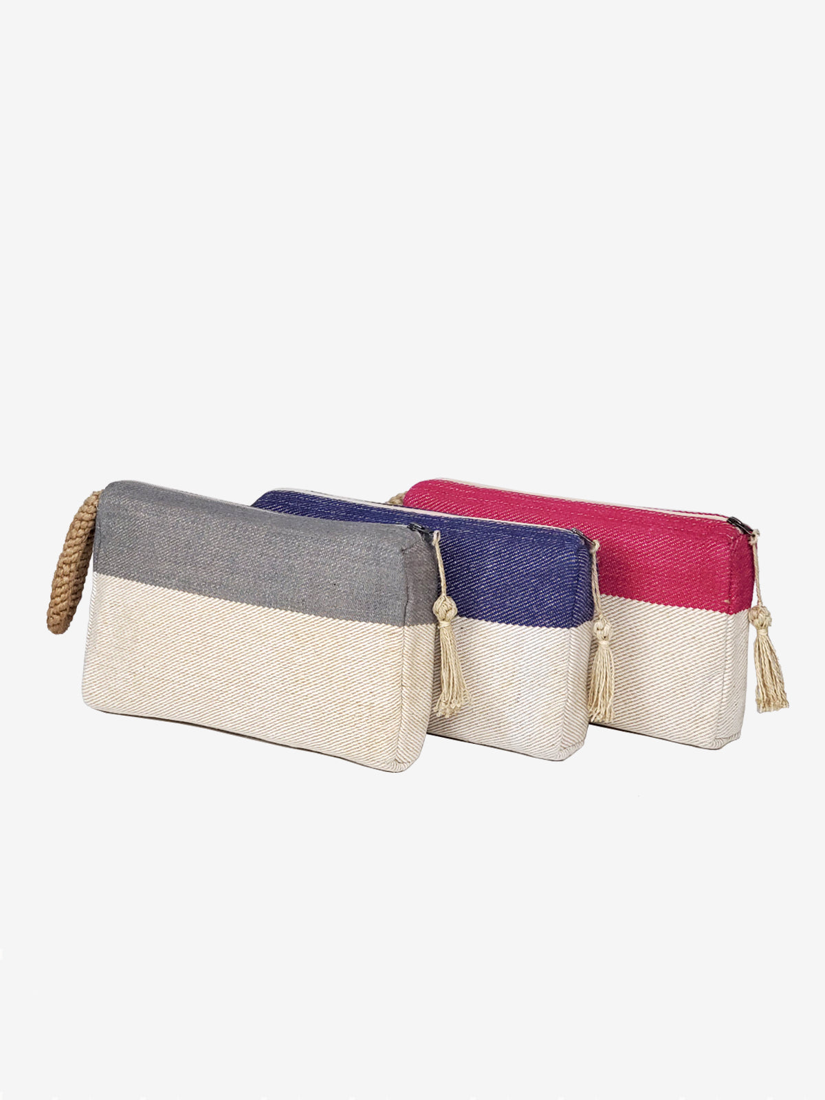 Block A Clutch | Handwoven Jute-Cotton Clutch Bag | Gray-White | KORISSA
