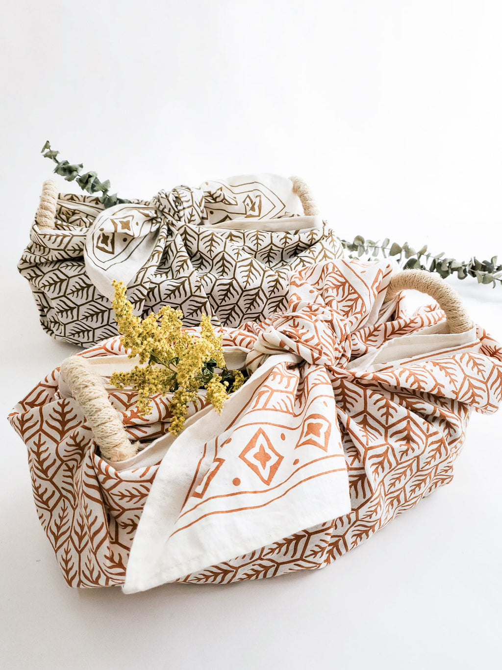 Terracotta Bread Warmer & Basket Gift Set with Tea Towel | Mandala Flower | KORISSA