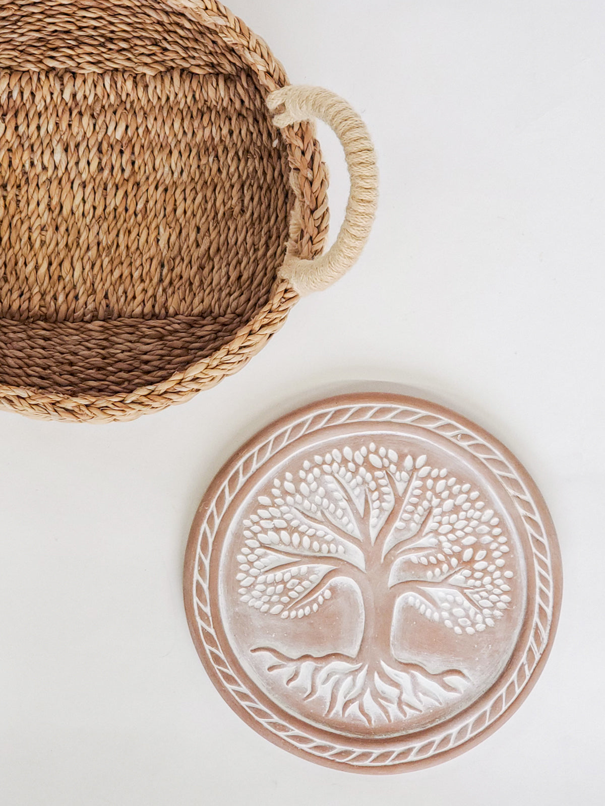 Terracotta Bread Warmer & Seagrass Basket | Tree of Life | KORISSA