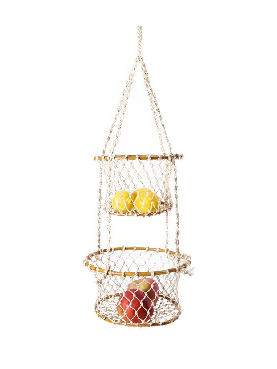 Jhuri Double Hanging Basket | Bamboo & Macramé | Two-Tier | KORISSA