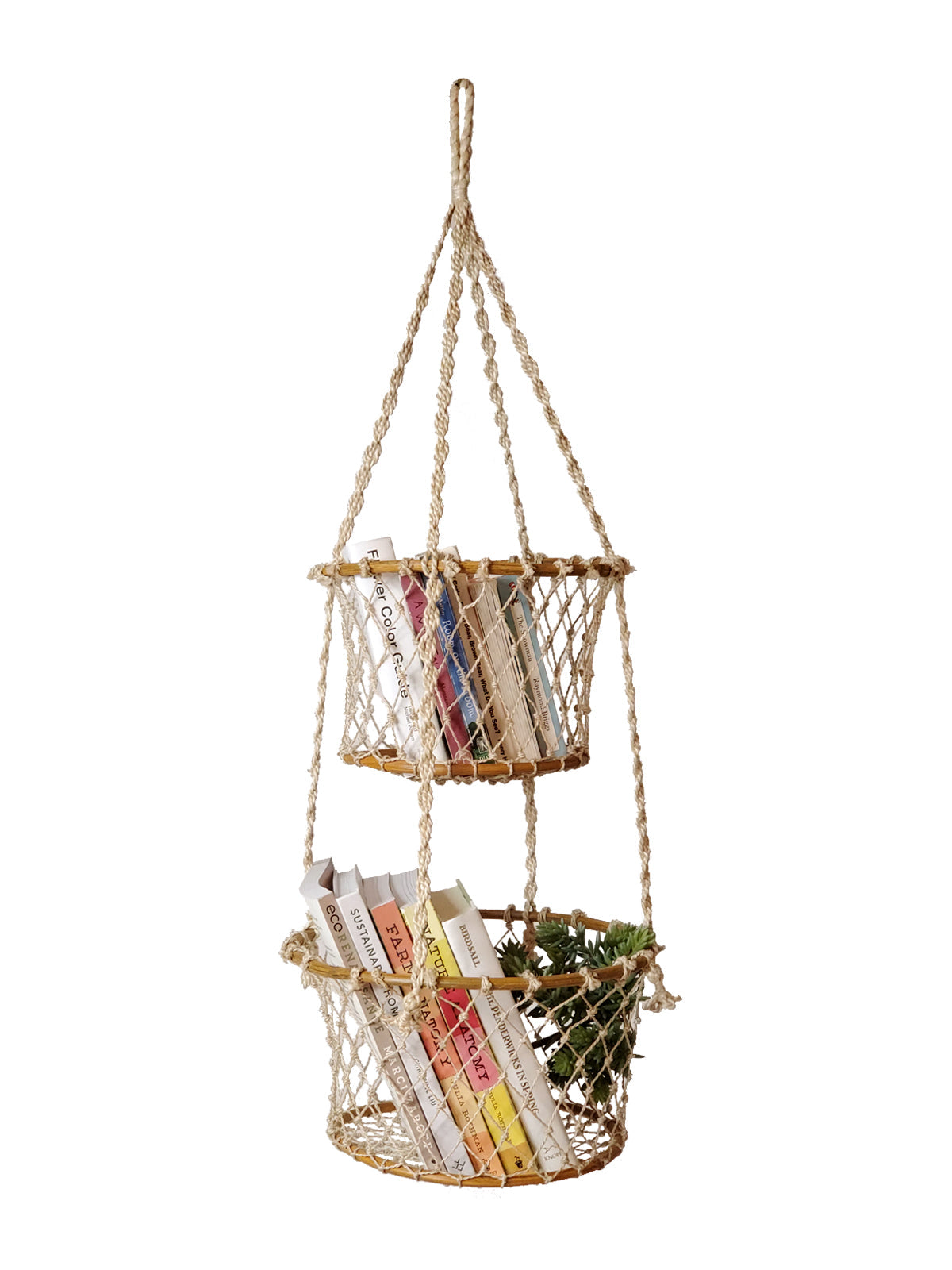 Jhuri Double Hanging Basket | Bamboo & Macramé | Two-Tier | KORISSA