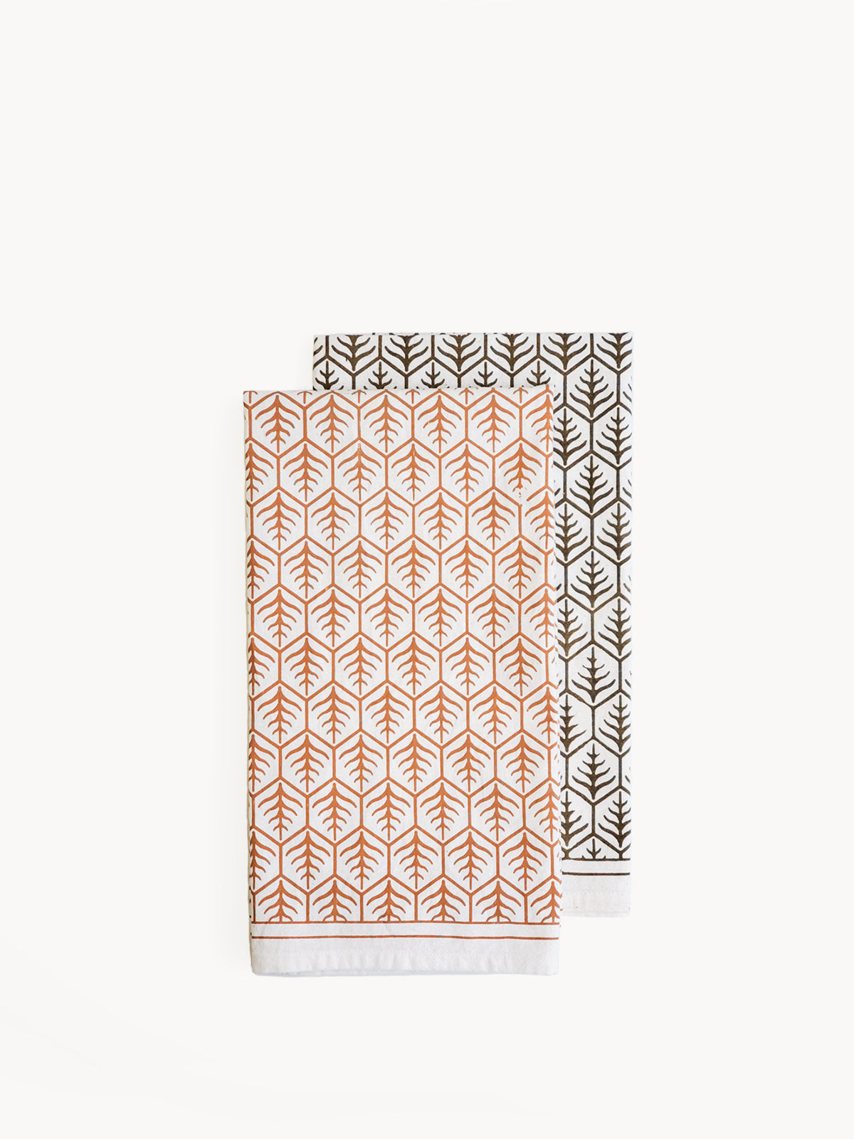 Hand Screen Printed Tea Towel | Geometric Leaf | KORISSA