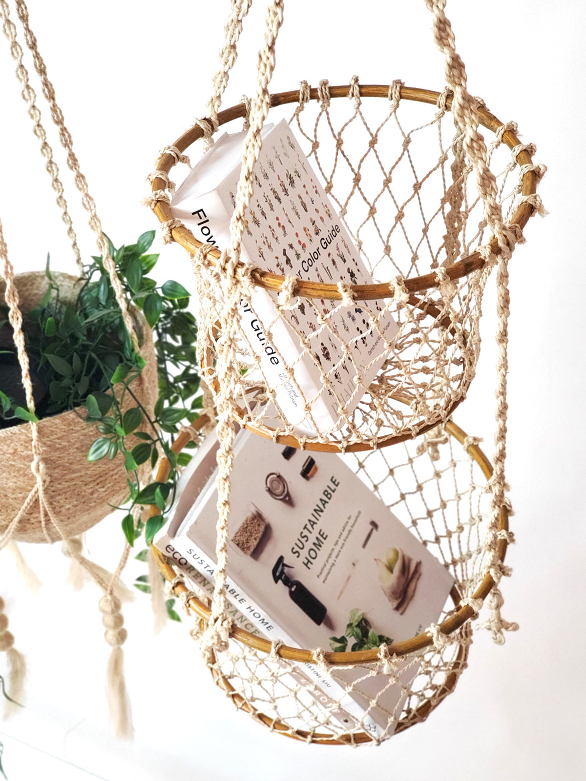 Jhuri Double Hanging Basket | Bamboo & Macramé | Two-Tier | KORISSA