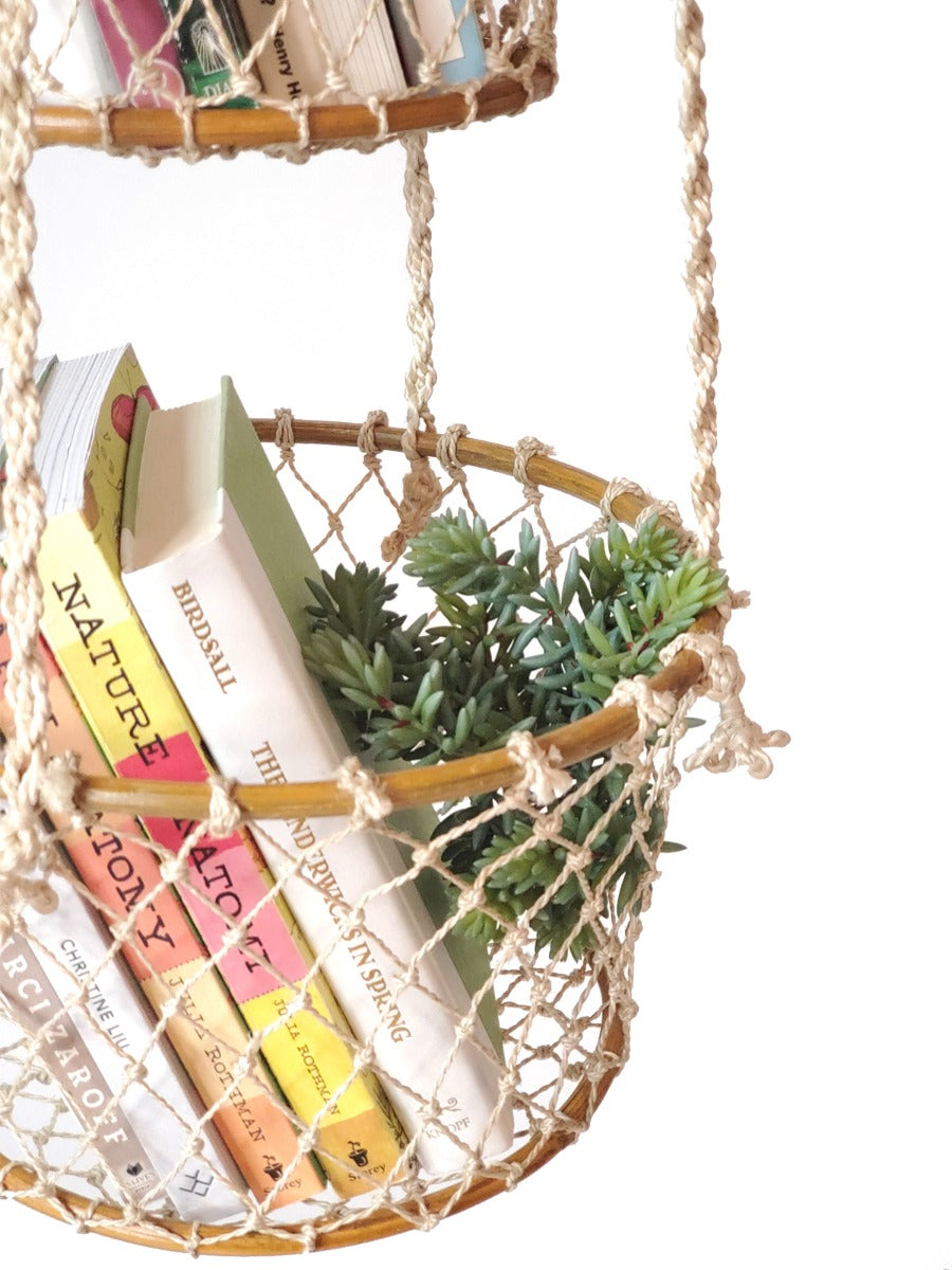 Jhuri Double Hanging Basket | Bamboo & Macramé | Two-Tier | KORISSA