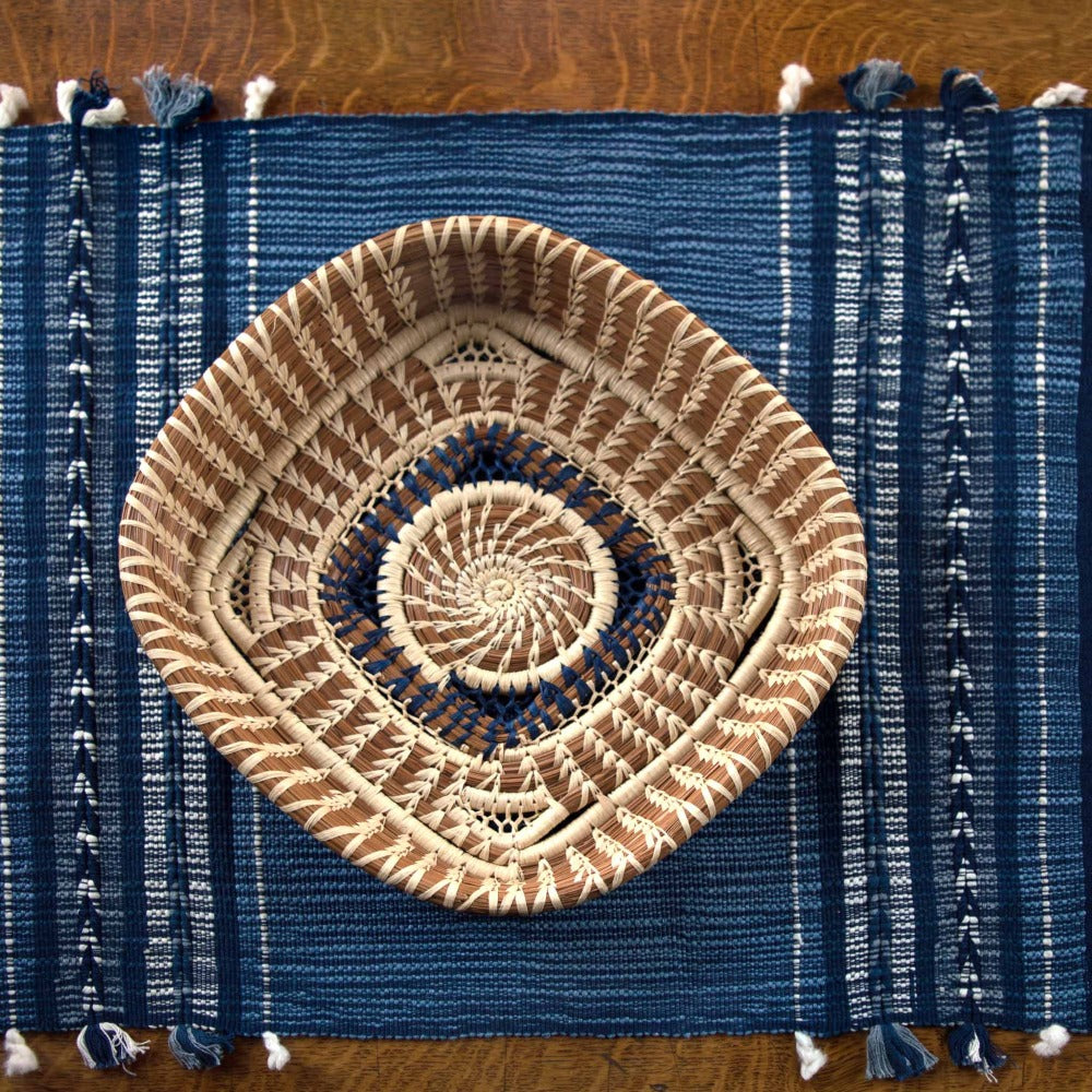 Handwoven Table Runner in Indigo Arrow | Backstrap Loom | Maya Artisans | MESO Goods