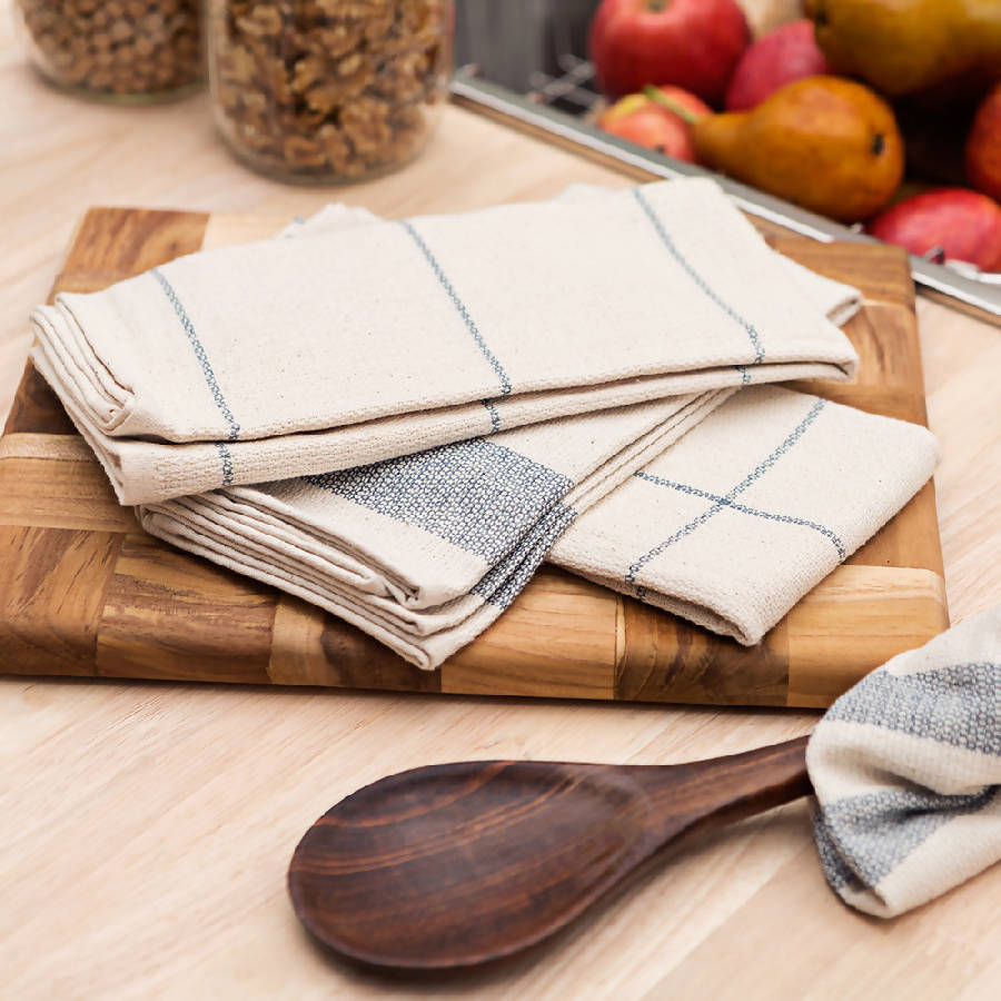 Minimal Kitchen Towel Set of 4 | 80% Upcycled Cotton | 4 Patterns | Meema
