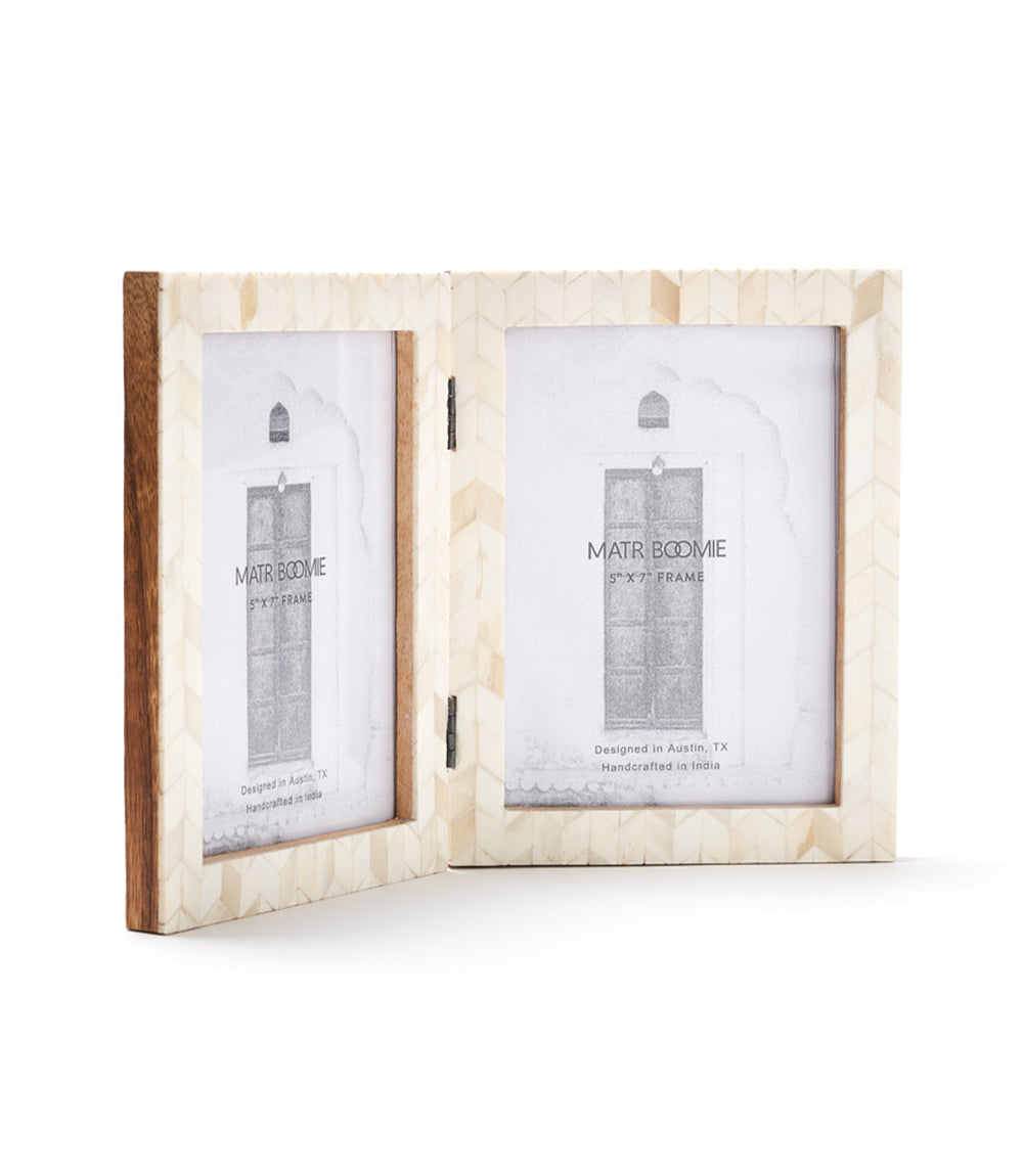 Double Hinged Photo Frame | Bone Inlay | 2×5"×7" | Matr Boomie