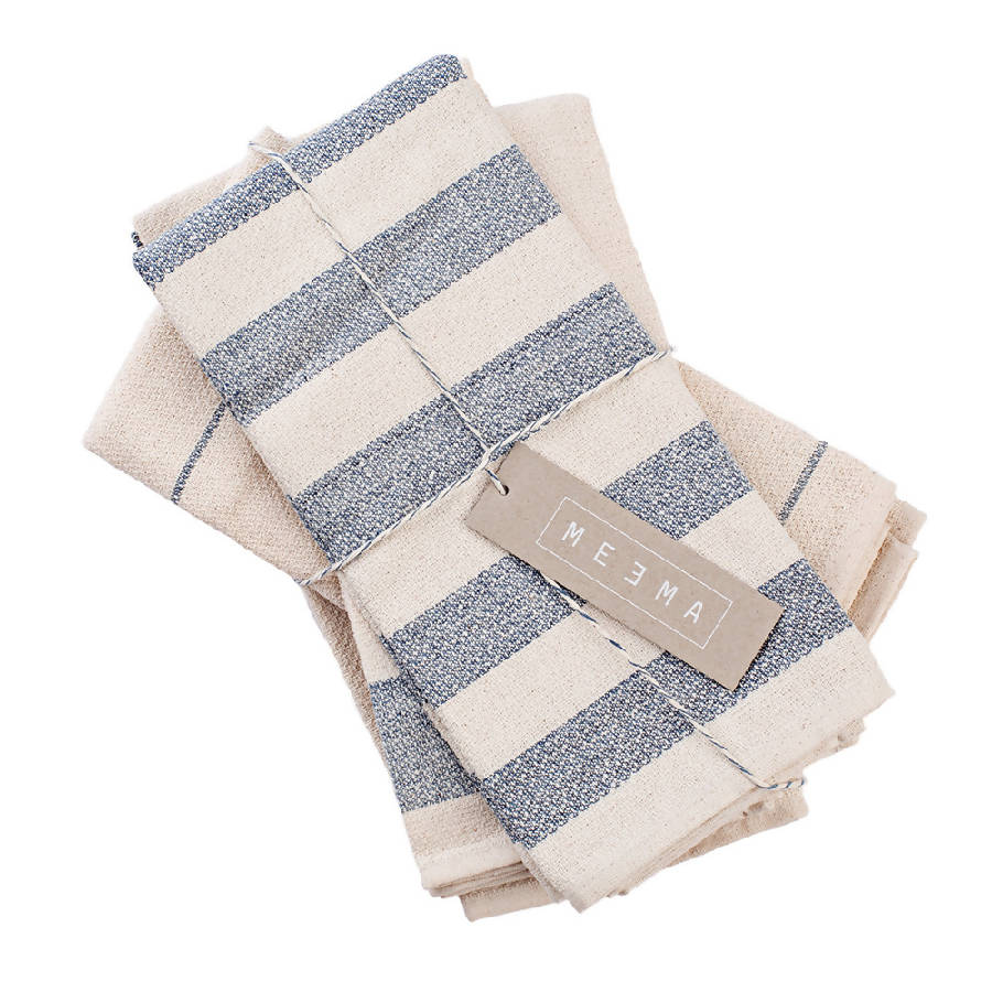Minimal Kitchen Towel Set of 4 | 80% Upcycled Cotton | 4 Patterns | Meema
