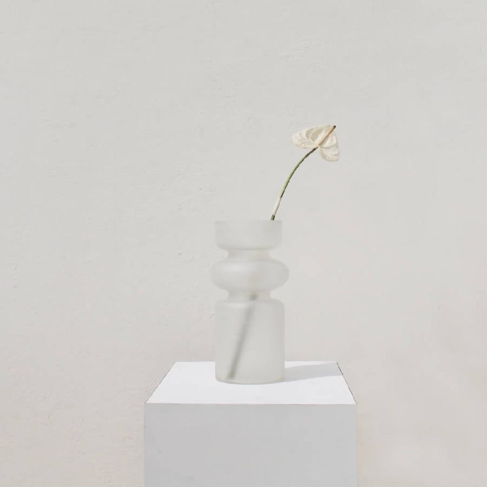 Sculptural Frosted Glass Vase | Toroid Stack Form | Frosted White | Fleck India