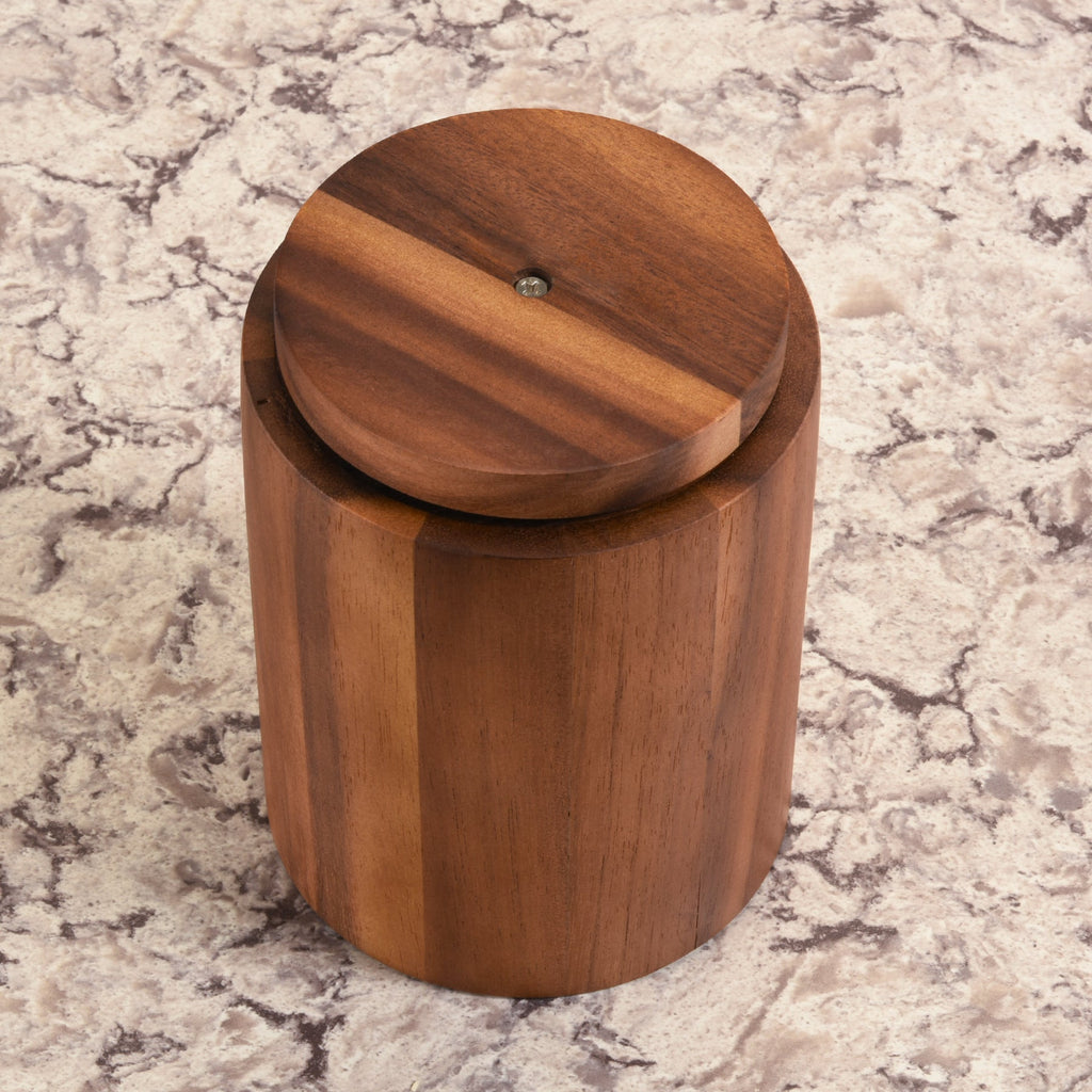 Acacia Wood Utensil Holder | Stave-Built Cylinder | Removable Lid | Medium & Large