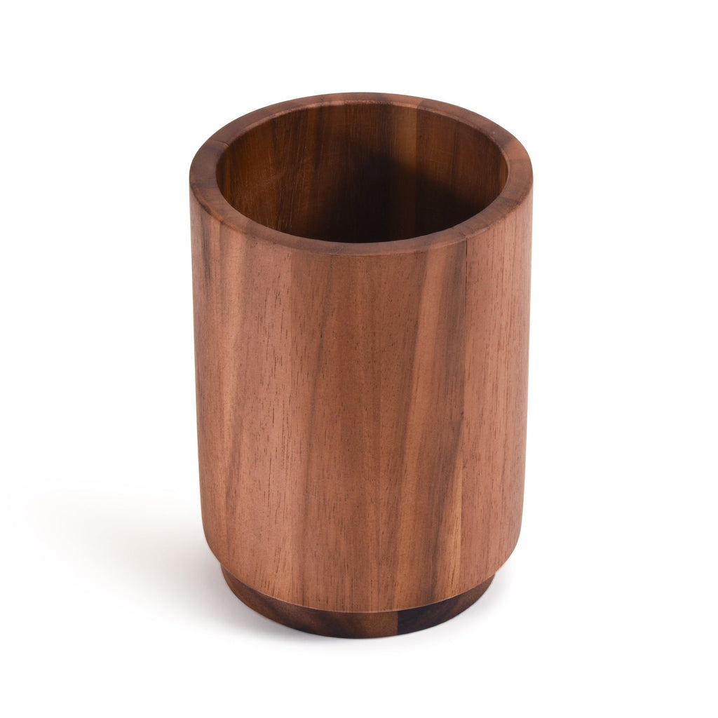 Acacia Wood Utensil Holder | Stave-Built Cylinder | Removable Lid | Medium & Large