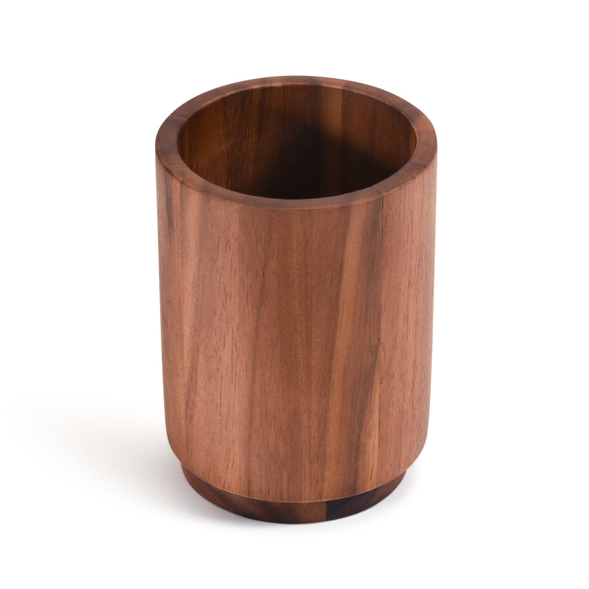 Acacia Wood Utensil Holder | Stave-Built Cylinder | Removable Lid | Medium & Large