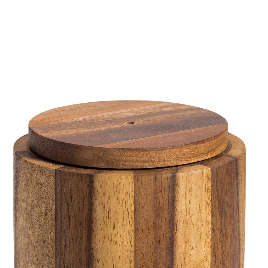 Acacia Wood Utensil Holder | Stave-Built Cylinder | Removable Lid | Medium & Large