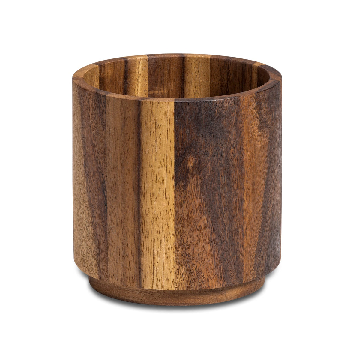 Acacia Wood Utensil Holder | Stave-Built Cylinder | Removable Lid | Medium & Large