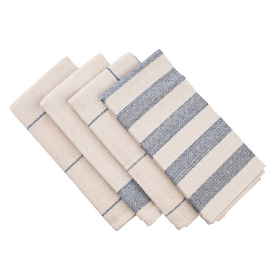 Minimal Kitchen Towel Set of 4 | 80% Upcycled Cotton | 4 Patterns | Meema