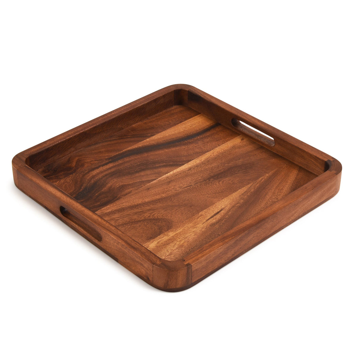 Square Acacia Wood Serving Tray | 15" | Cut-Out Handles | Kalmar Home