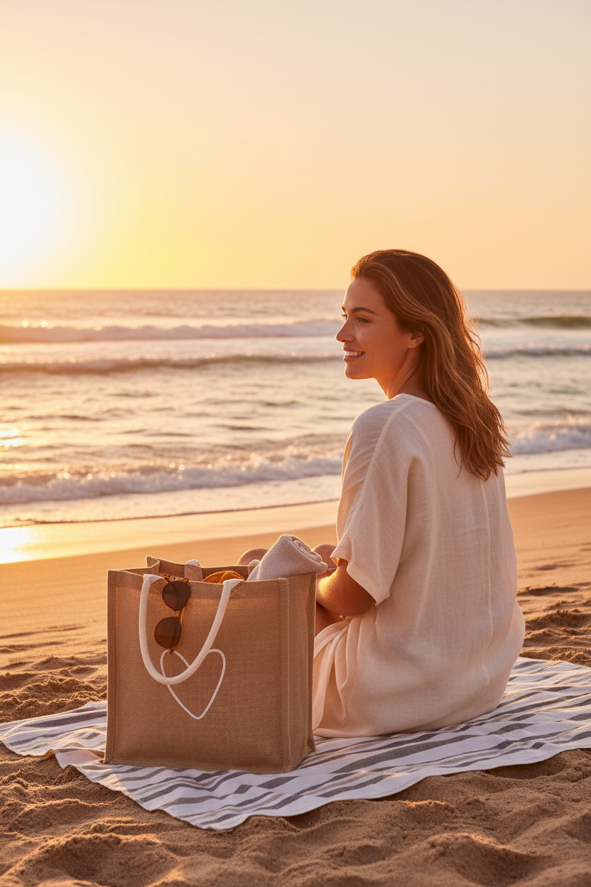 Jute Canvas Gift Bag - Love (L)