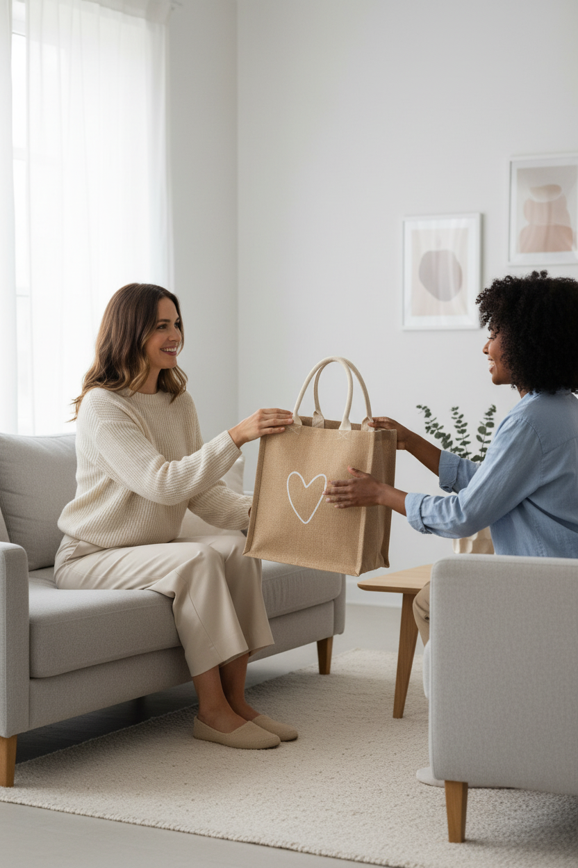 Jute Canvas Gift Bag - Love (L)