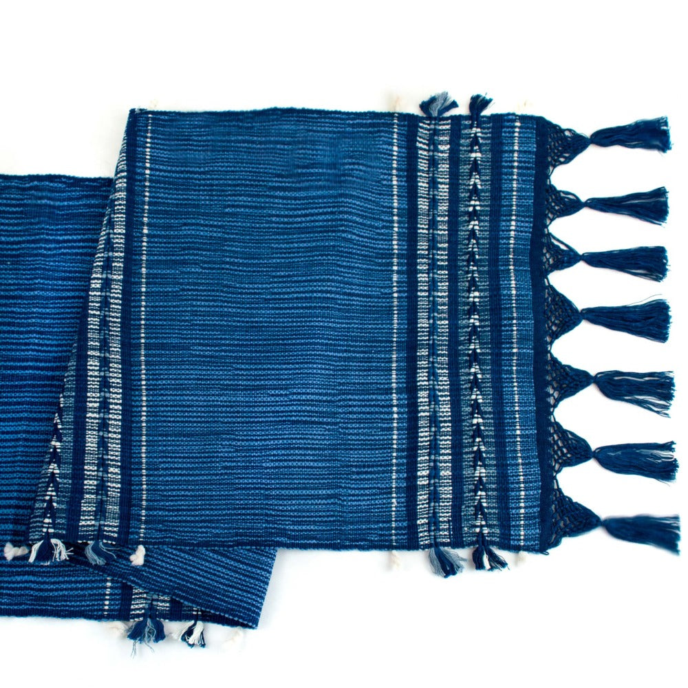 Handwoven Table Runner in Indigo Arrow | Backstrap Loom | Maya Artisans | MESO Goods