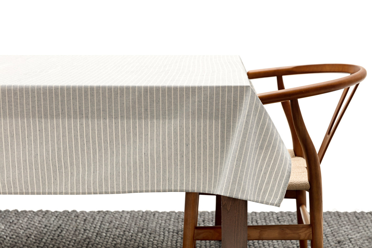 Grey Stripe Tablecloth | 62% Upcycled Cotton | Pinstripe | 3 Sizes | Grey Striped
