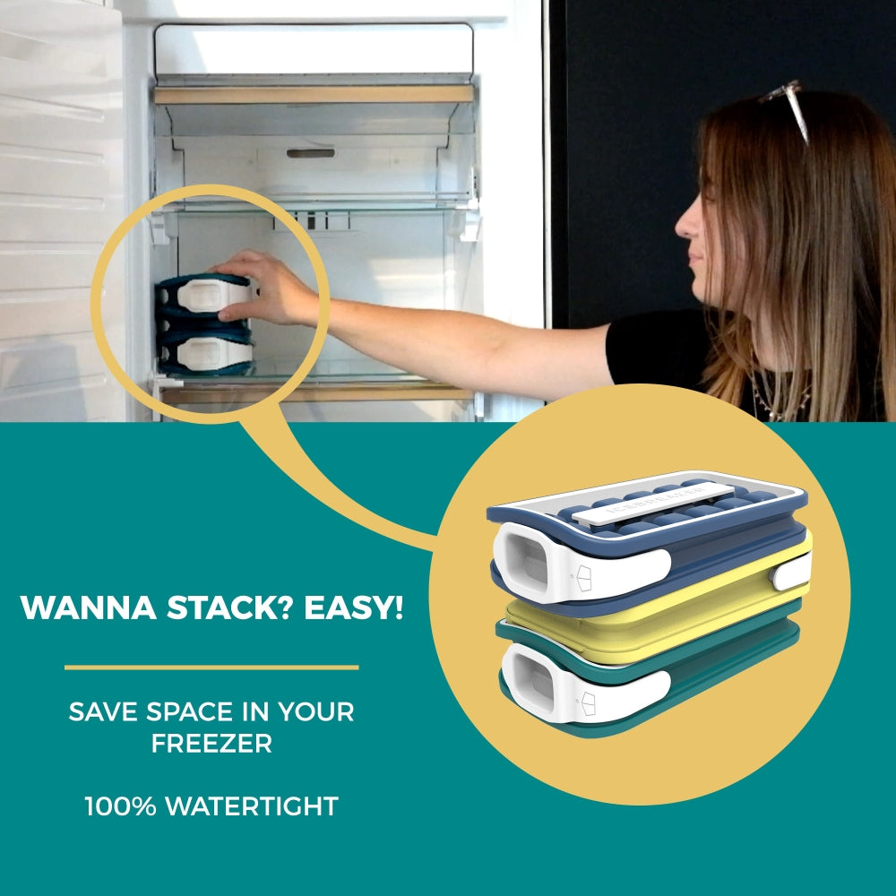 ICEBREAKER Ice Cube Tray | 18 Cubes | No-Spill | Stackable | One-Hand Release