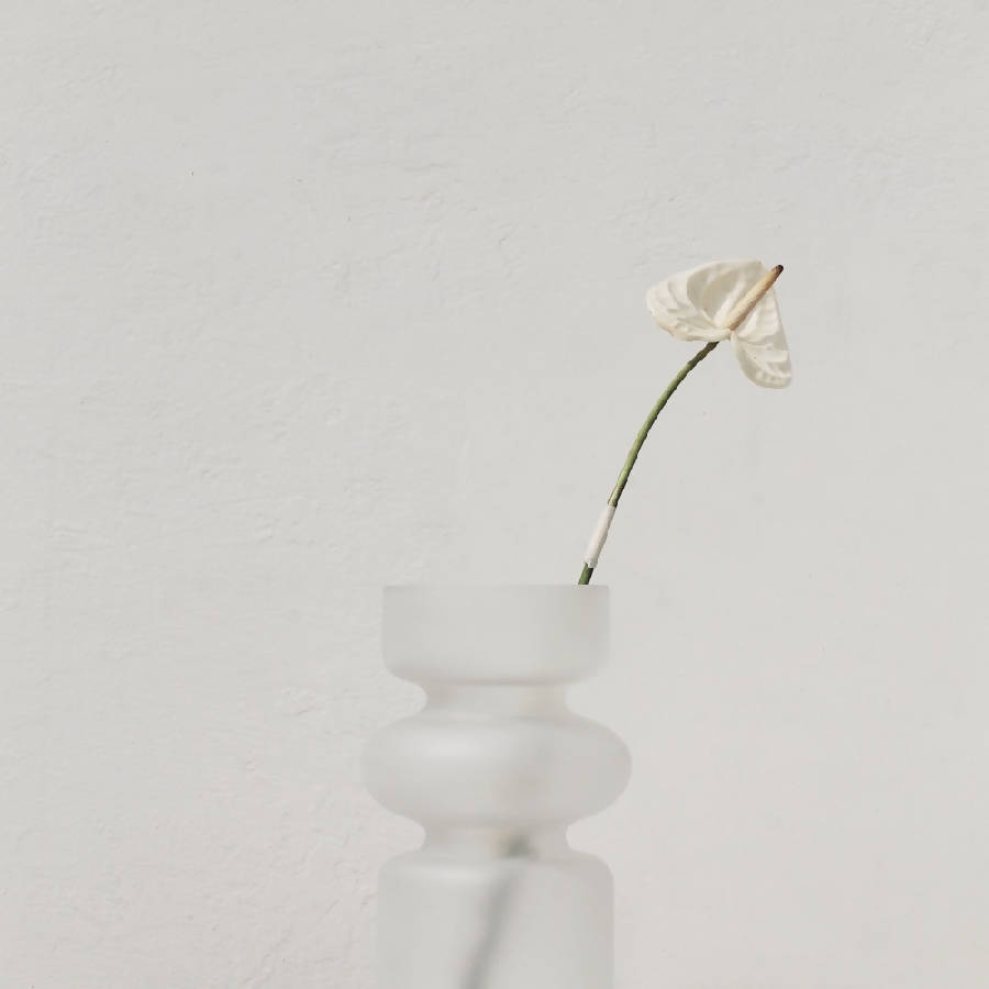 Sculptural Frosted Glass Vase | Toroid Stack Form | Frosted White | Fleck India
