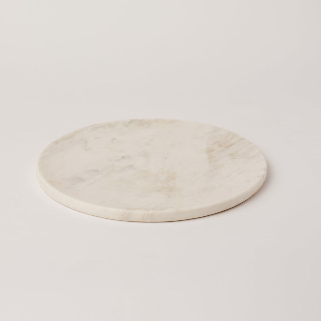 Round White Marble Serving Platter | 12.75" | Hand-Carved | Fleck