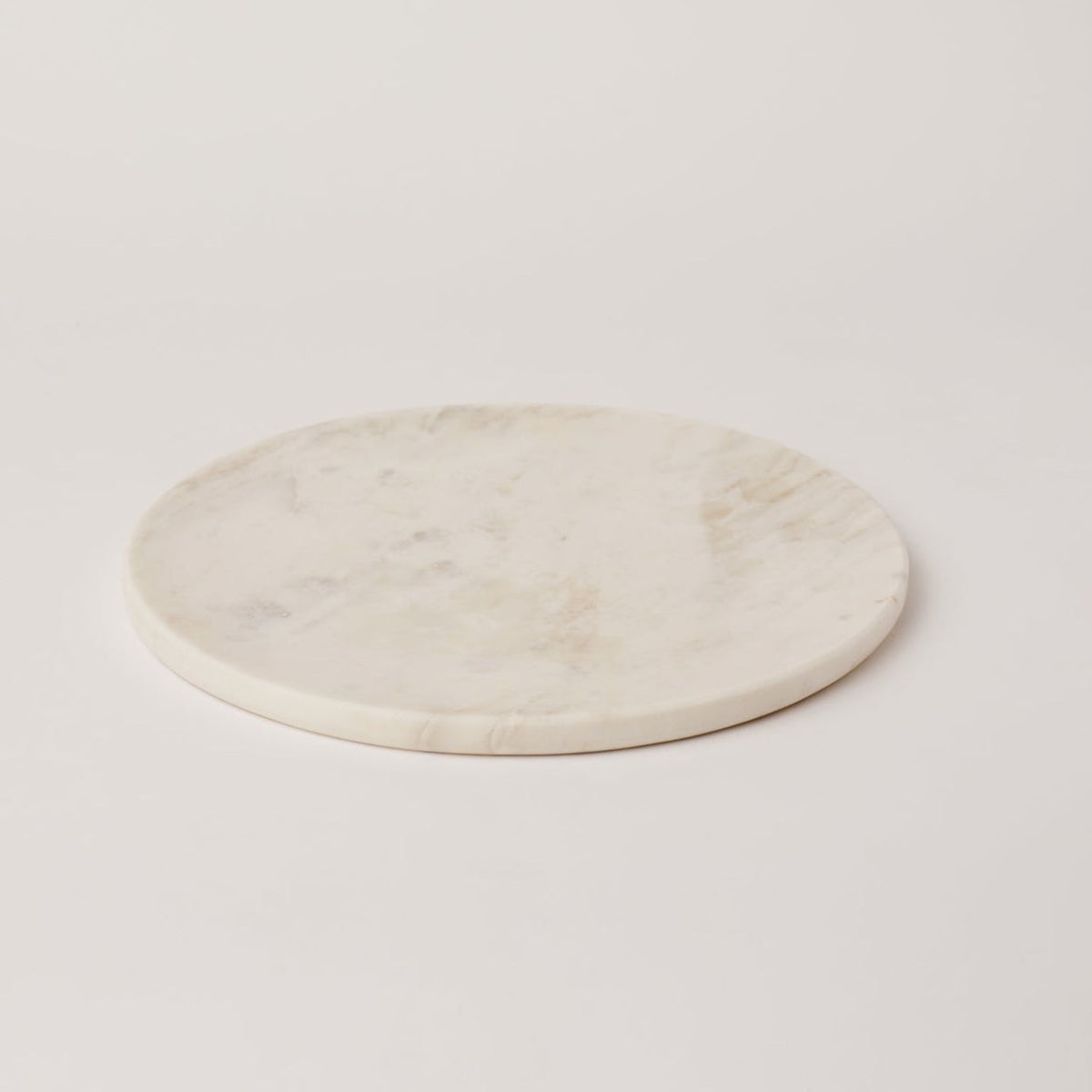Round White Marble Serving Platter | 12.75" | Hand-Carved | Fleck