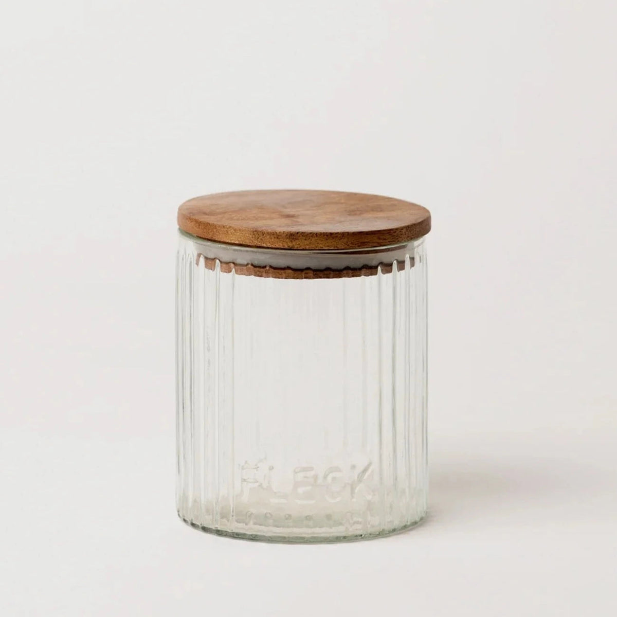 Fluted Glass Storage Jars with Acacia Lids | Set of 3 | Fleck India