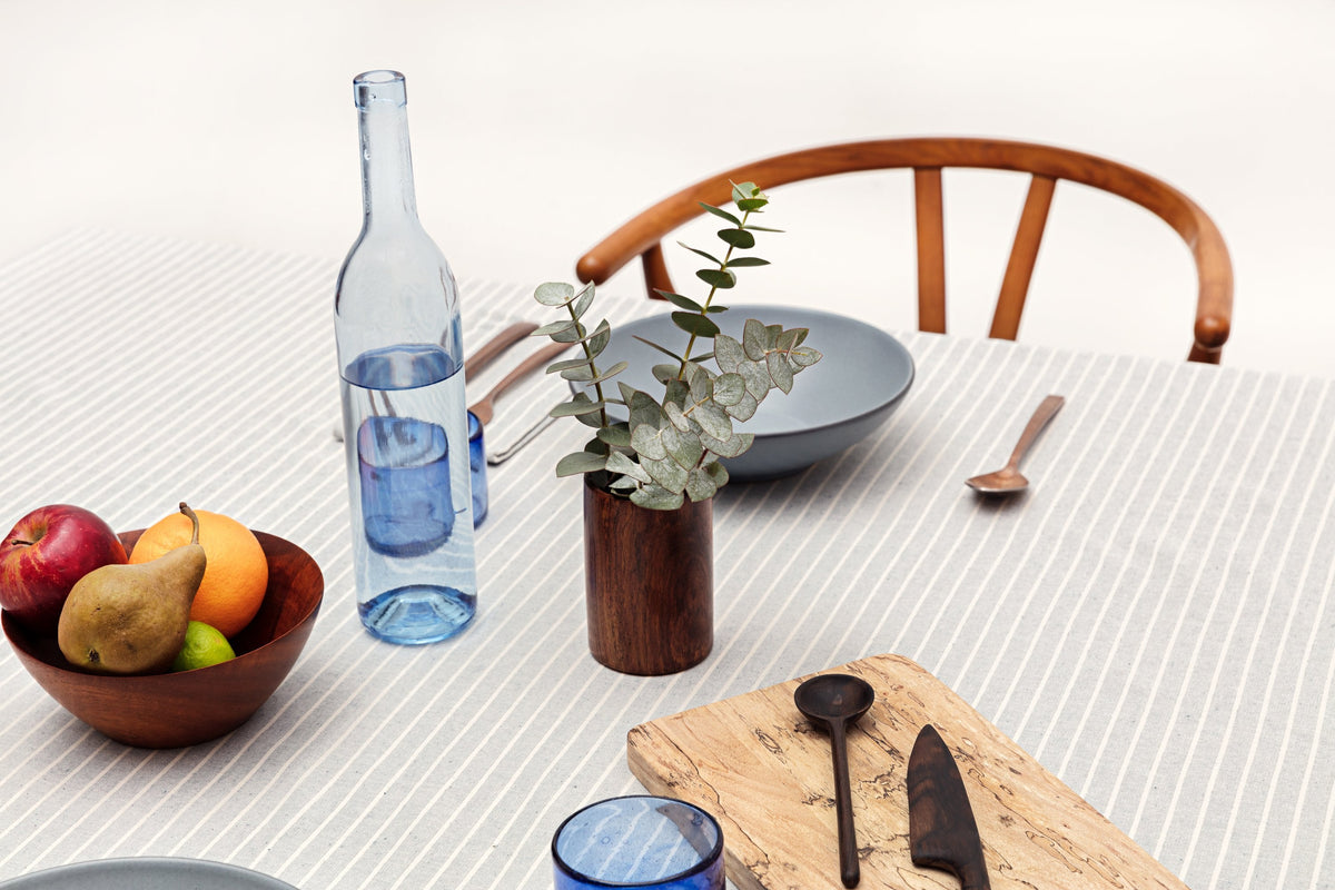Grey Stripe Tablecloth | 62% Upcycled Cotton | Pinstripe | 3 Sizes | Grey Striped
