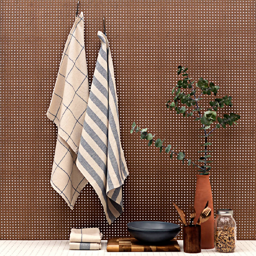 Minimal Kitchen Towel Set of 4 | 80% Upcycled Cotton | 4 Patterns | Meema
