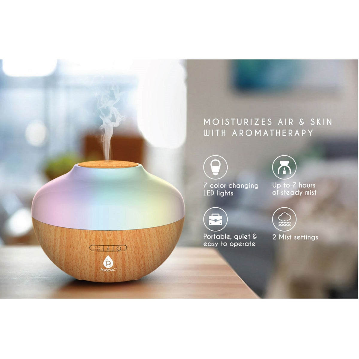 Pursonic Aromatherapy Diffuser & Essential Oil Set | Ultrasonic 300ml | Lavender, Eucalyptus & Frankincense