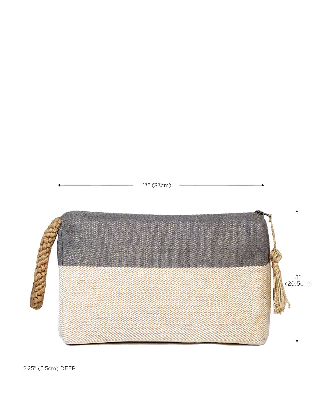 Block A Clutch | Handwoven Jute-Cotton Clutch Bag | Gray-White | KORISSA