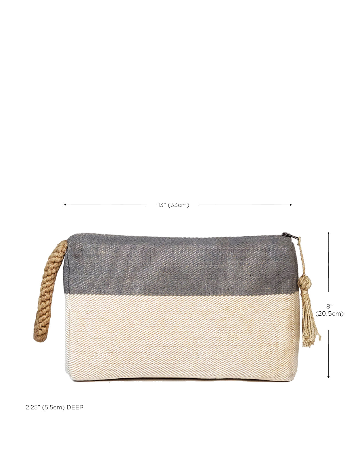 Block A Clutch | Handwoven Jute-Cotton Clutch Bag | Gray-White | KORISSA