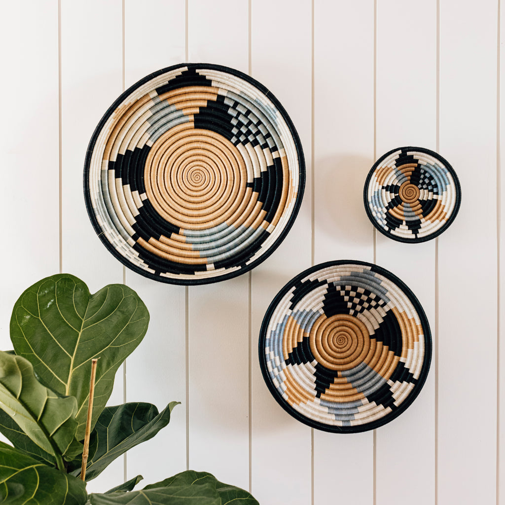 Boutique Diversiform Gray Woven Basket Bowl | Limited Edition | Wall Decor | Azizi Life | Rwanda
