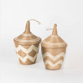 Sisal Peace Basket | Chevron | Conical Lid | Tea-Dyed | Rwanda | Azizi Life