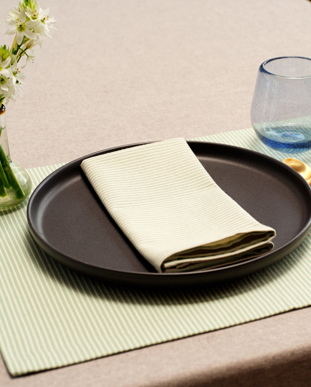Linen-Cotton Napkins | Set of 4 | Sage Green, Blue, Pinstripe | MEZMA